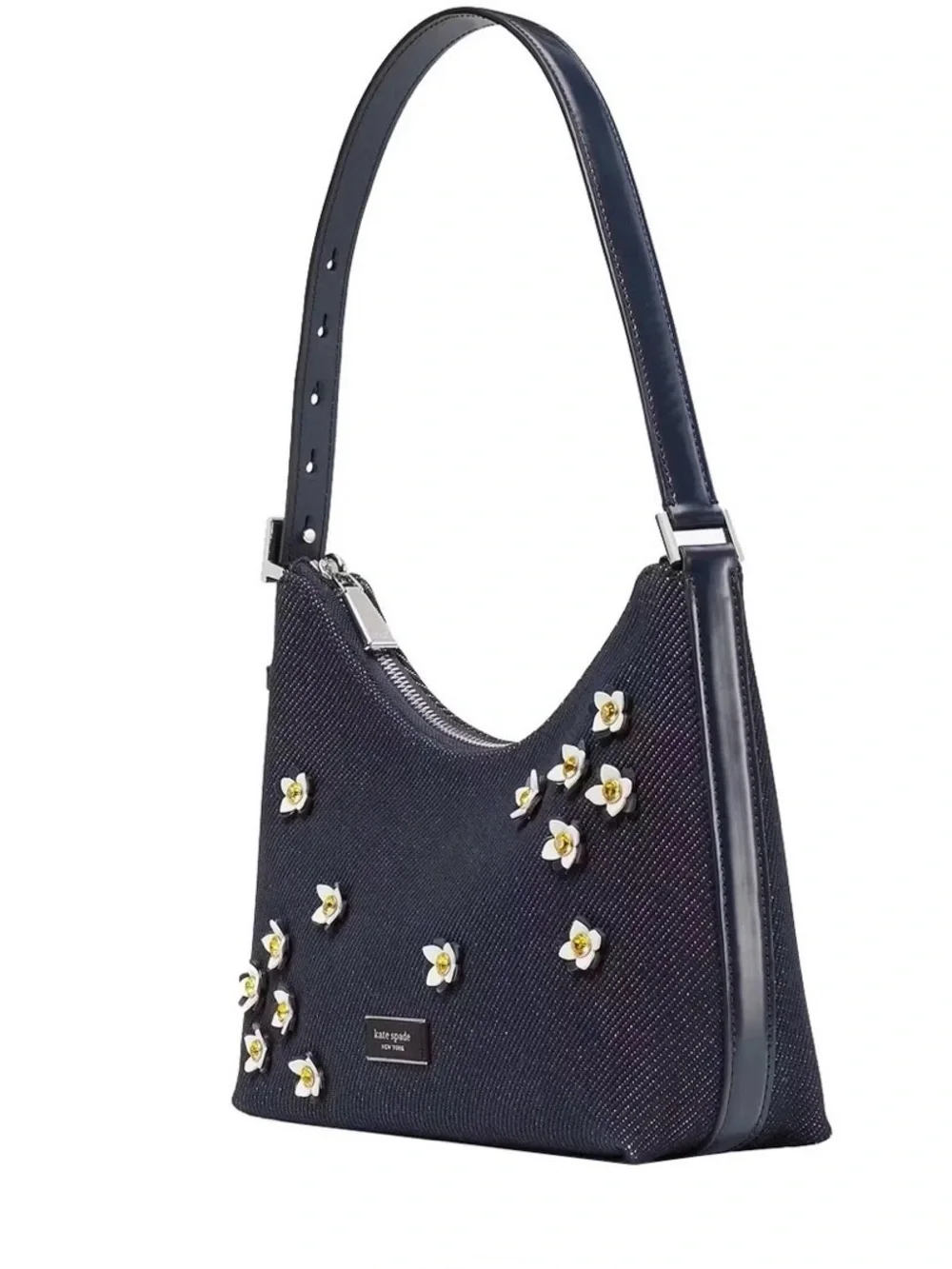 Kate Spade Sam Icon Floral Embellished Denim Shoulder Bag